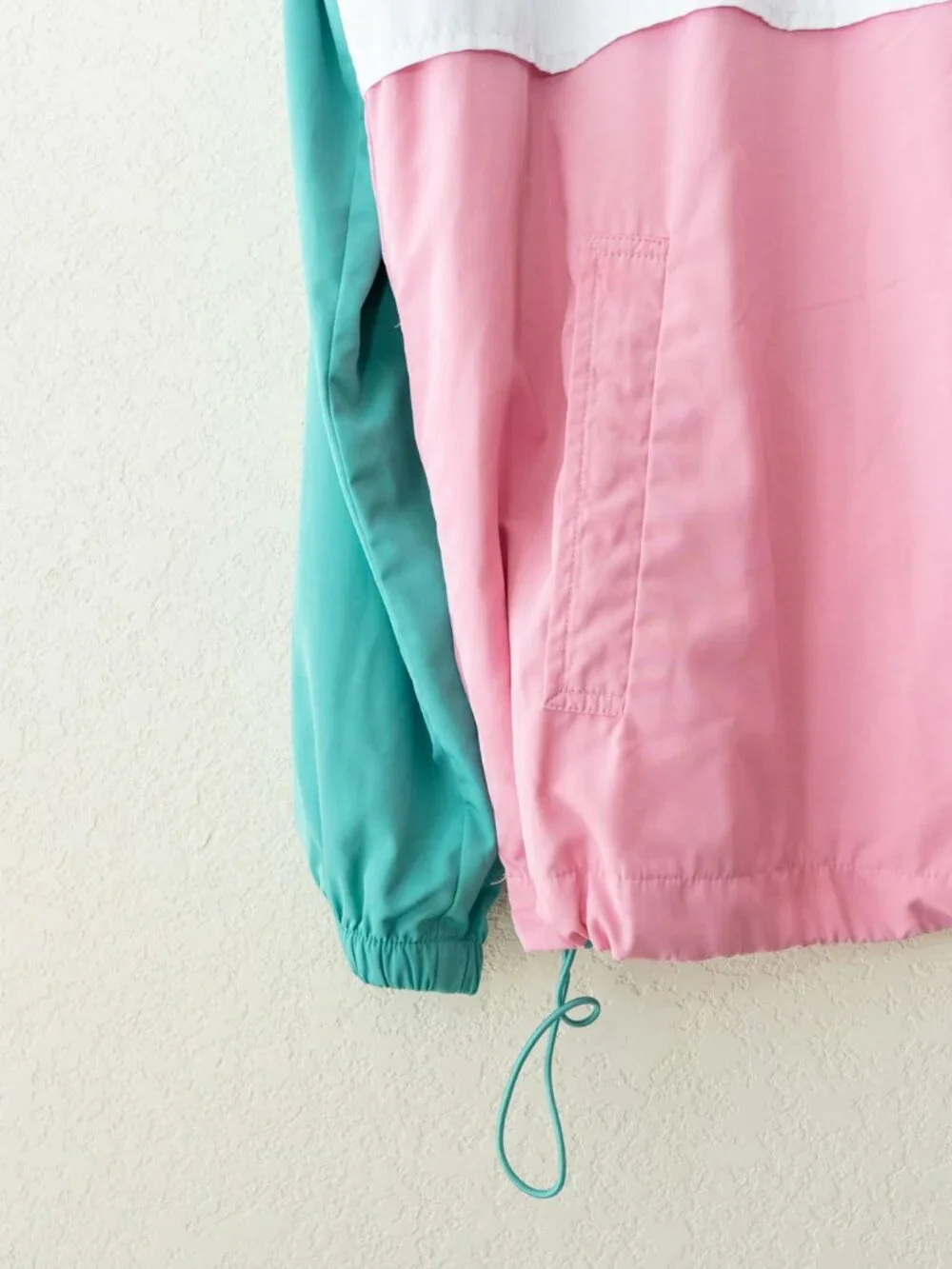 Forever 21 Windbreaker Womens L Pink Turquoise Colorblock Hooded Jacket Y2K